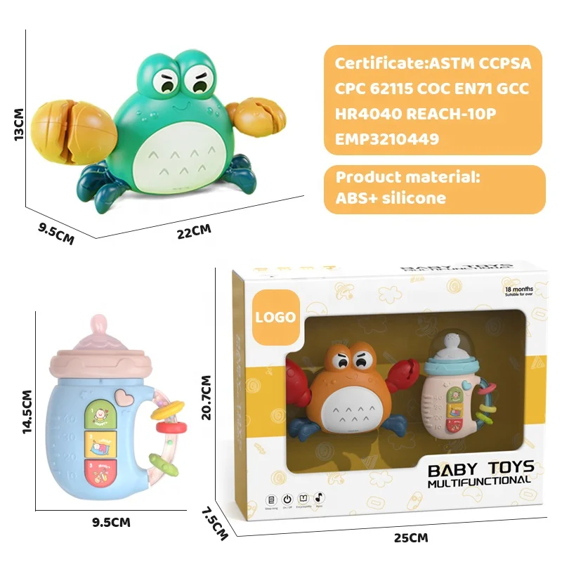 Zhorya Baby early education toy set electric story machine light music crab bottle design mobile phone toy for kids