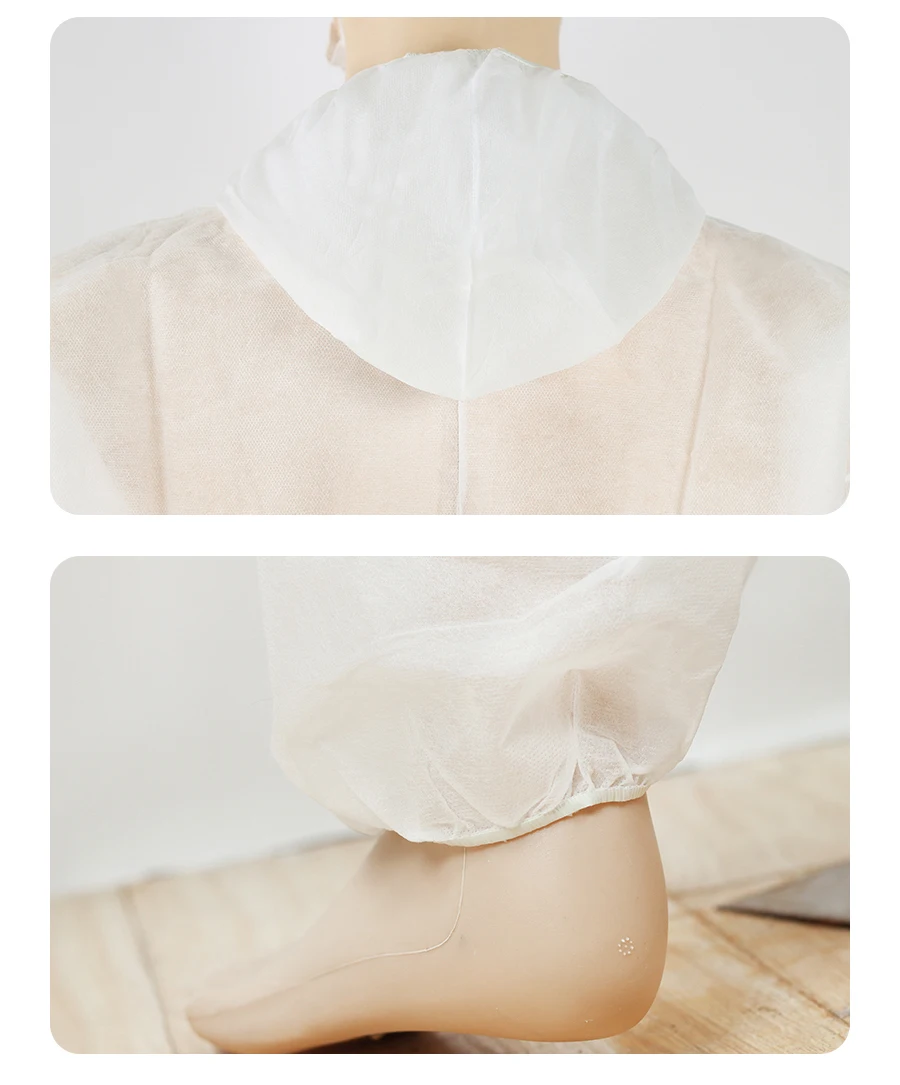In Stock Disposable Nonwoven Microporous Sms Pp Protective Coverall White Cheap Type 5_6 Ppes Disposable Suit Safety Clothing