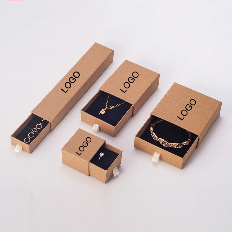 Custom Logo Printed Jewel Packs White Jewelery Pull Put Display Box Jewelry Gift Boxes