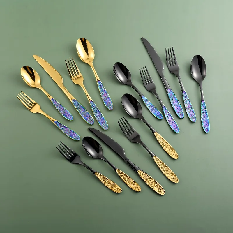 Manufacturers Palace Luxury Knife Fork Spoon black&rainbow flatware vintage cutlery set
