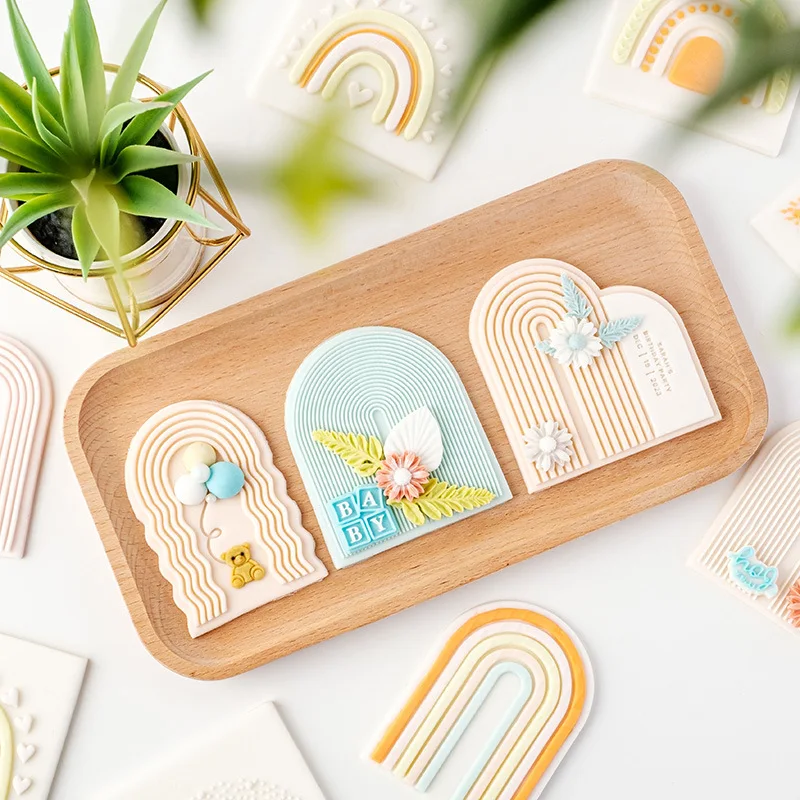 2024 Rainbow Wedding Arch Plastic 3D Custom Cookie Cutters Acrylic Fondant Embosser Stamp for Baking