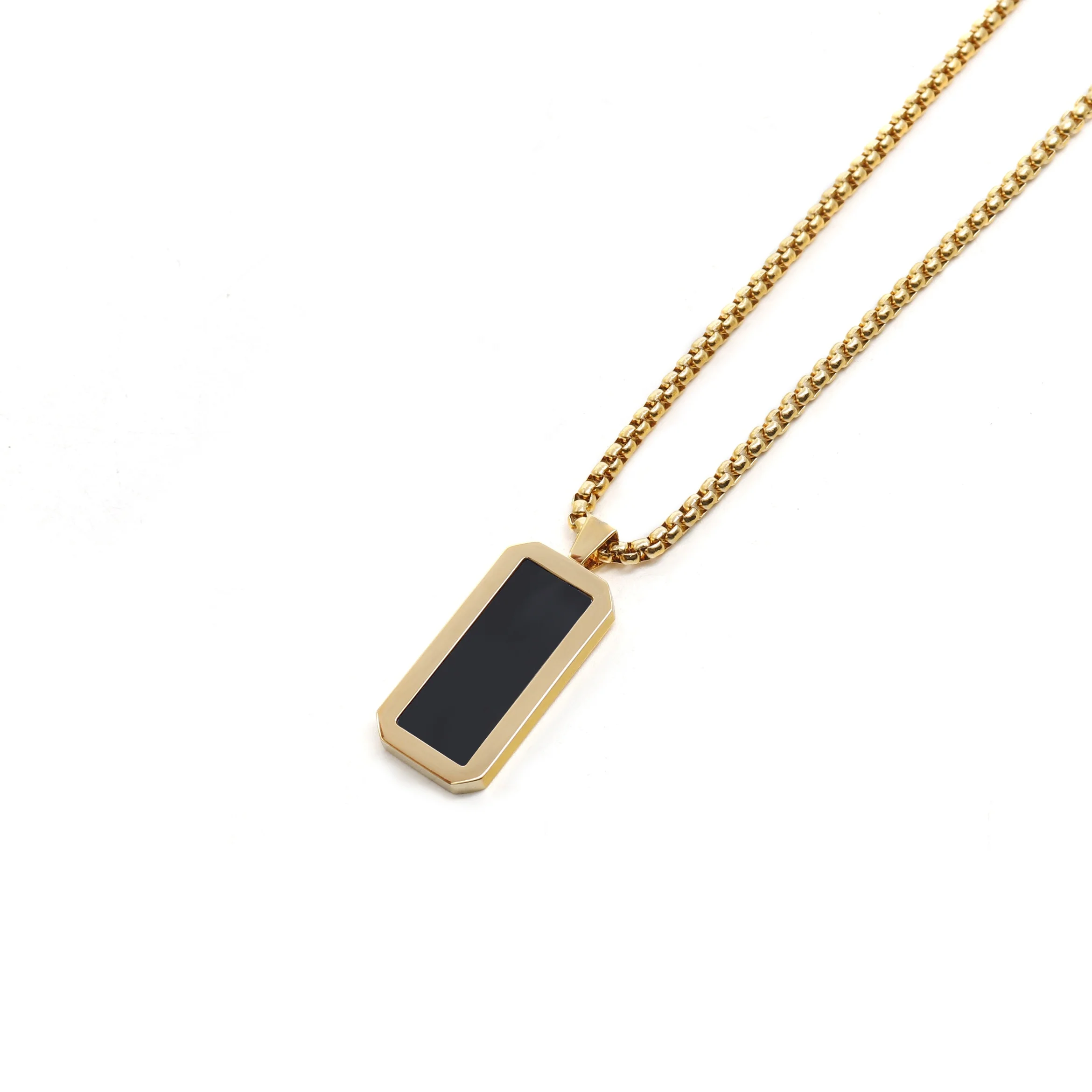 Personalized 18K Gold Plated Stainless Steel Necklace with Black Onyx Square Charm Pendant Necklace