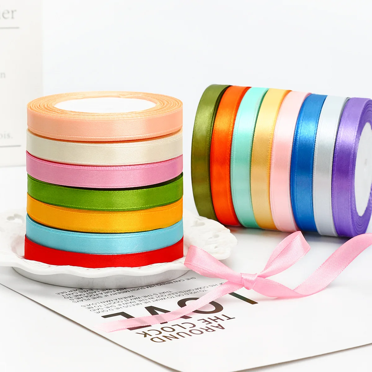 Wholesale Custom 196 Colors 100 Yard Single Face Plain 1 1/2 Inch 100% Polyester Silk Satin Ribbons 38mm Pink