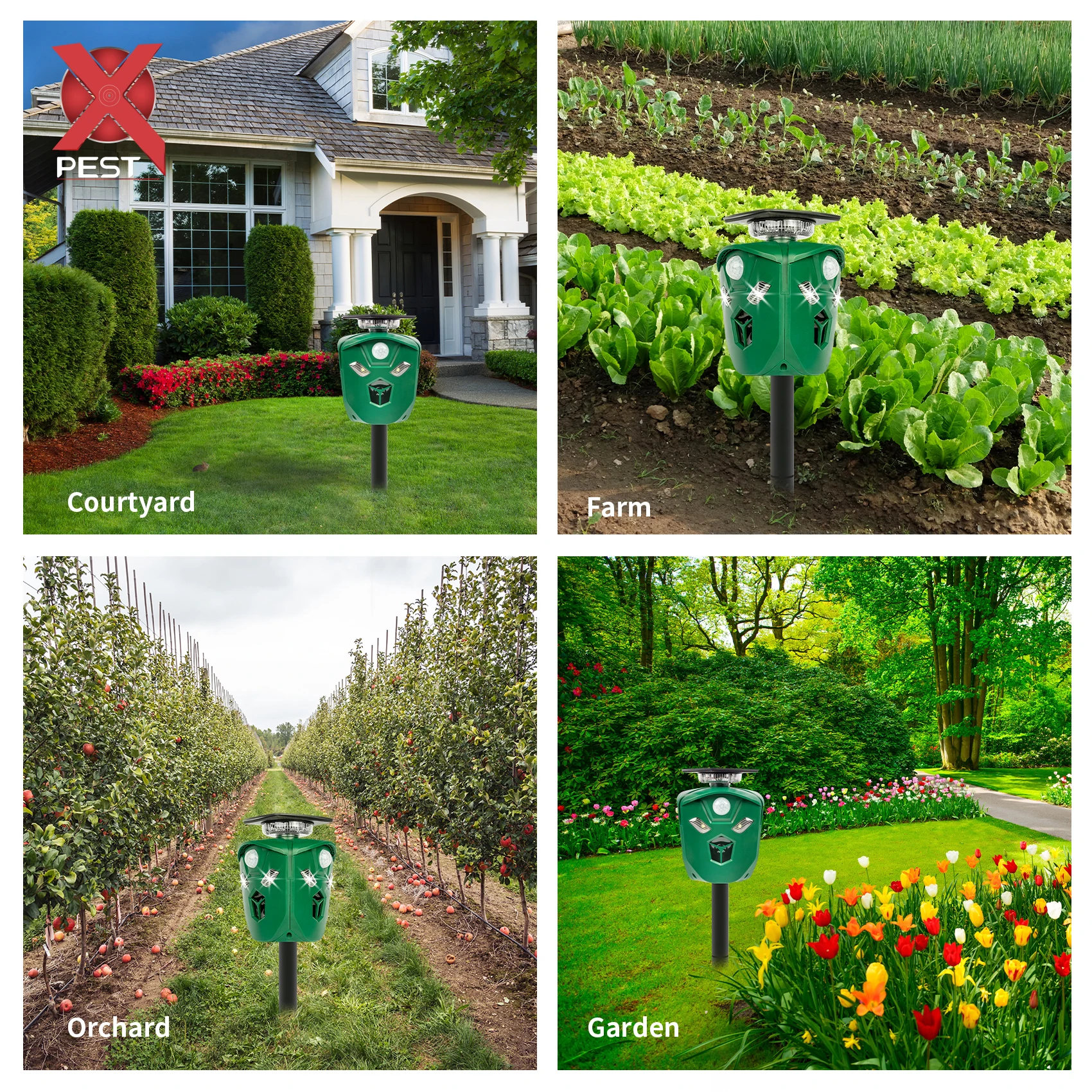 X-Pest AR16 360 Outdoor Deterrent Flashing LED Light and Alarm Sound  Ultrasonic Deer/Cat/Monkey/Wild Pig/Bird Repeller