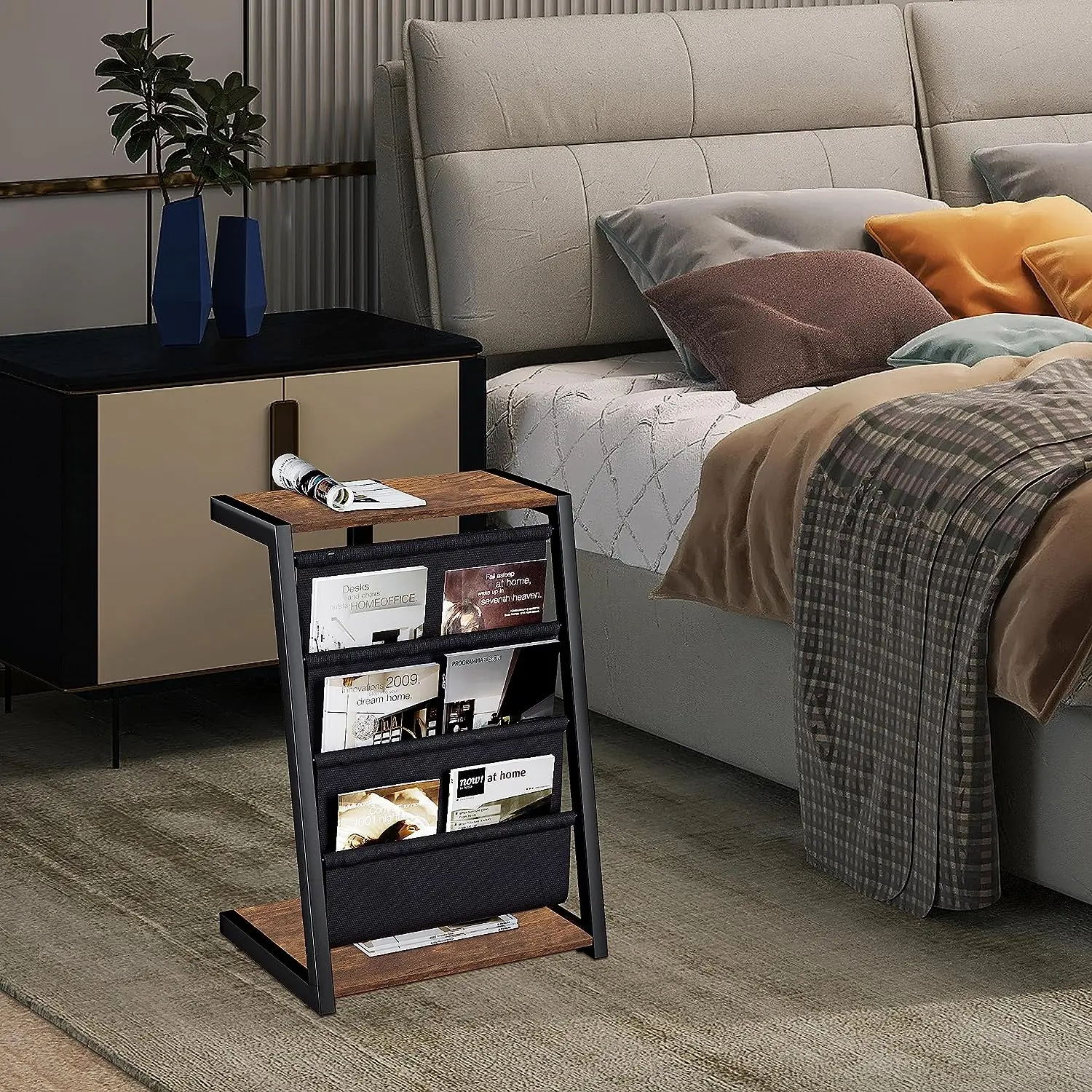 Iron desk end storage shelf Easy to assemble magazine display rack