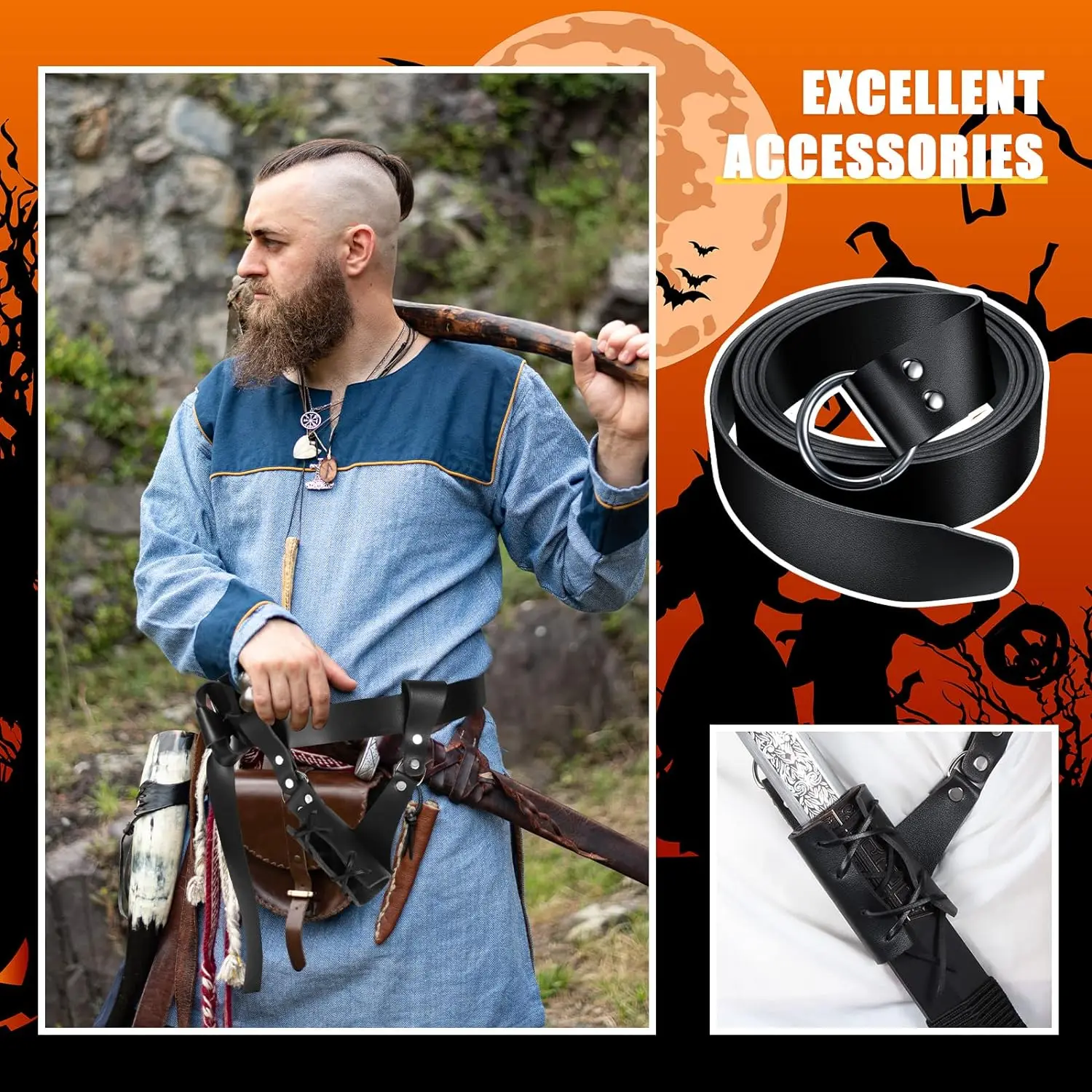 Medieval Leather Sword Frog with Belt Sword Holder Belt Rapier Scabbard Knight Leather Belt for Men and Women