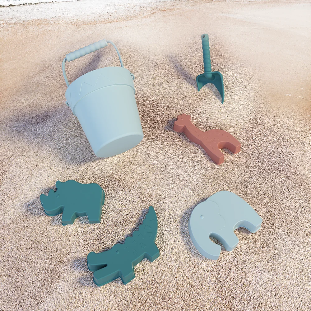 Customized wholesale BPA free Portable Silicone Sand Bucket Toys Kids Baby Silicone Beach Toys