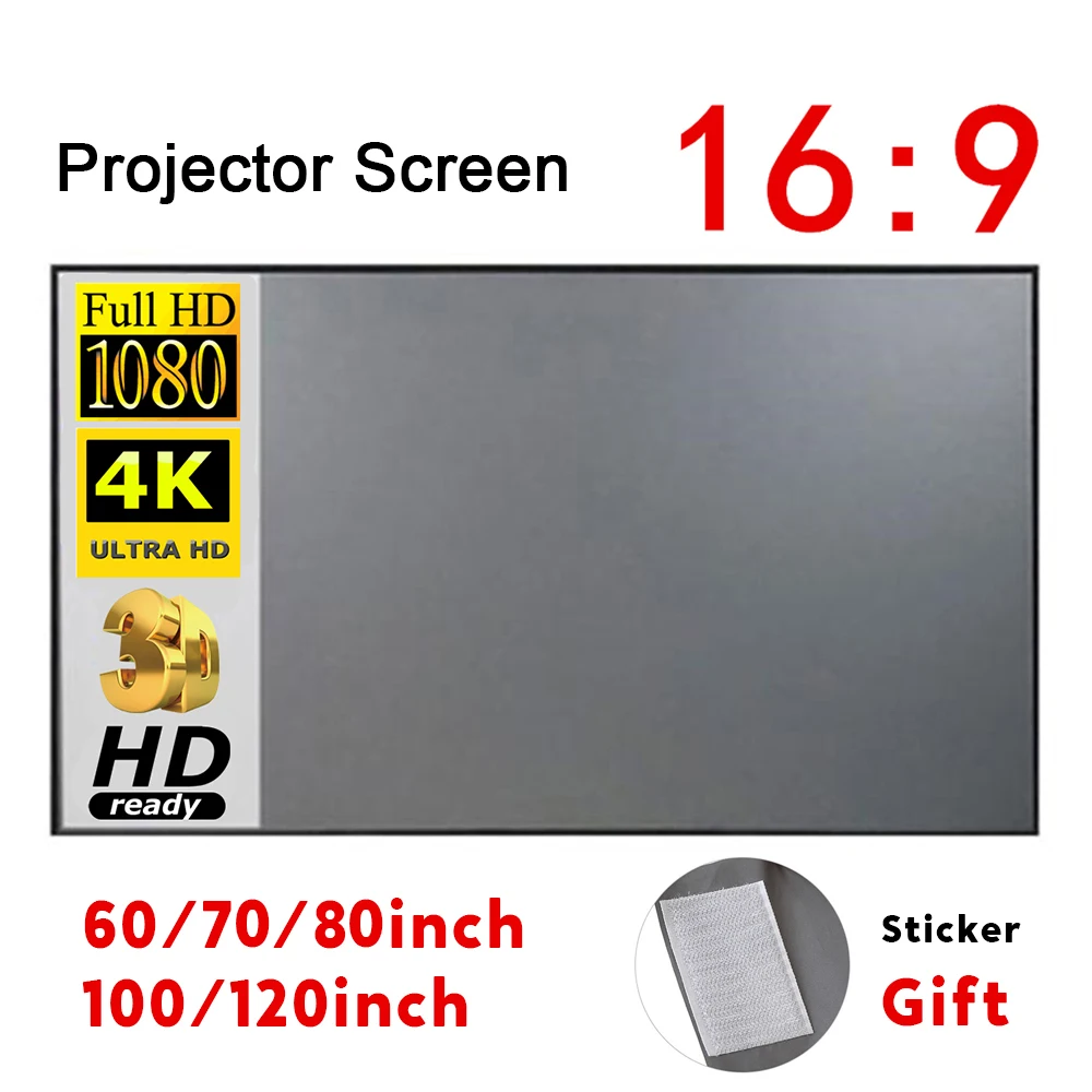 Portable Projector Screen Simple Curtain Anti-Light 60 70 80 100 120 Inches Projection Screens for Home Outdoor