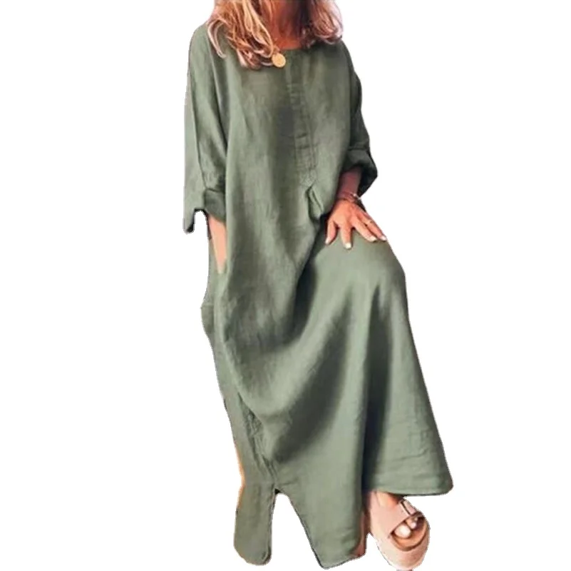 Новинка, Лидер продаж, прямой модный дизайн от производителя, хлопковое однотонное свободное Повседневное платье, макси-платье, длинное Повседневное платье в пол