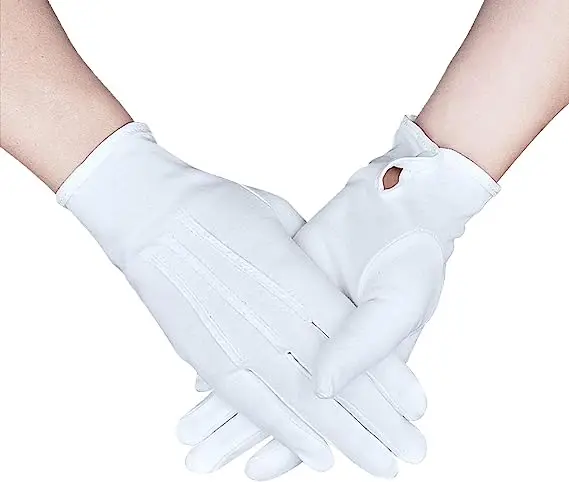 Soft White Cotton Gloves Waiter Funeral Etiquette Jewelry Polyester PVC dots button Ceremonies Parades Uniform Sweat absorb