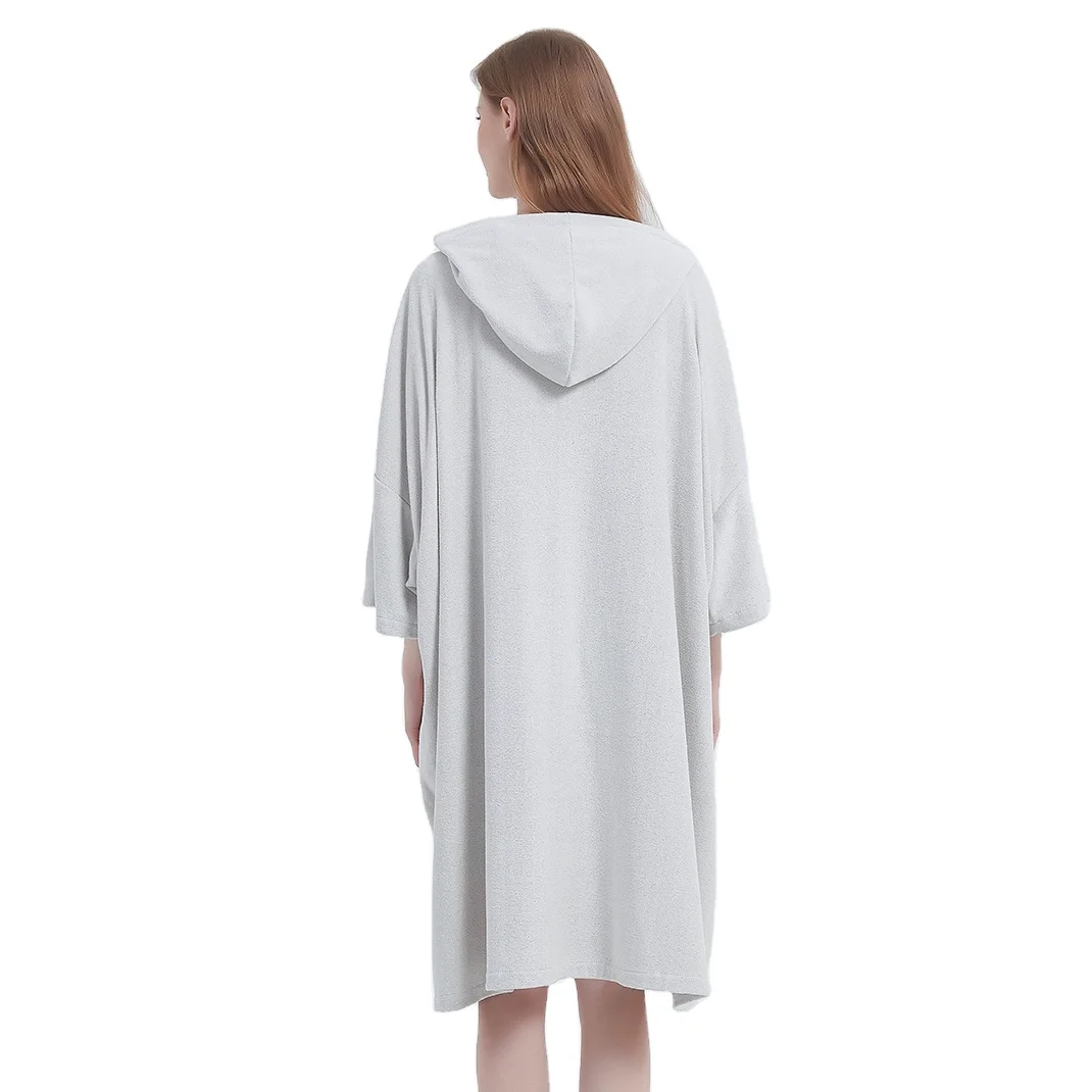 Custom Logo Design Grey Outdoor Beach Sports Swimming Changing Hoodie Robe Hooded Poncho Towel with Pocket