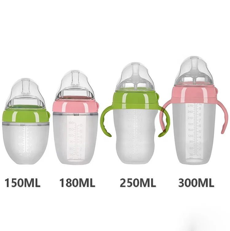 Custom Design multisize Baby Milk Bottle Silicone, BPA Free Silicone Feeding Baby Bottle