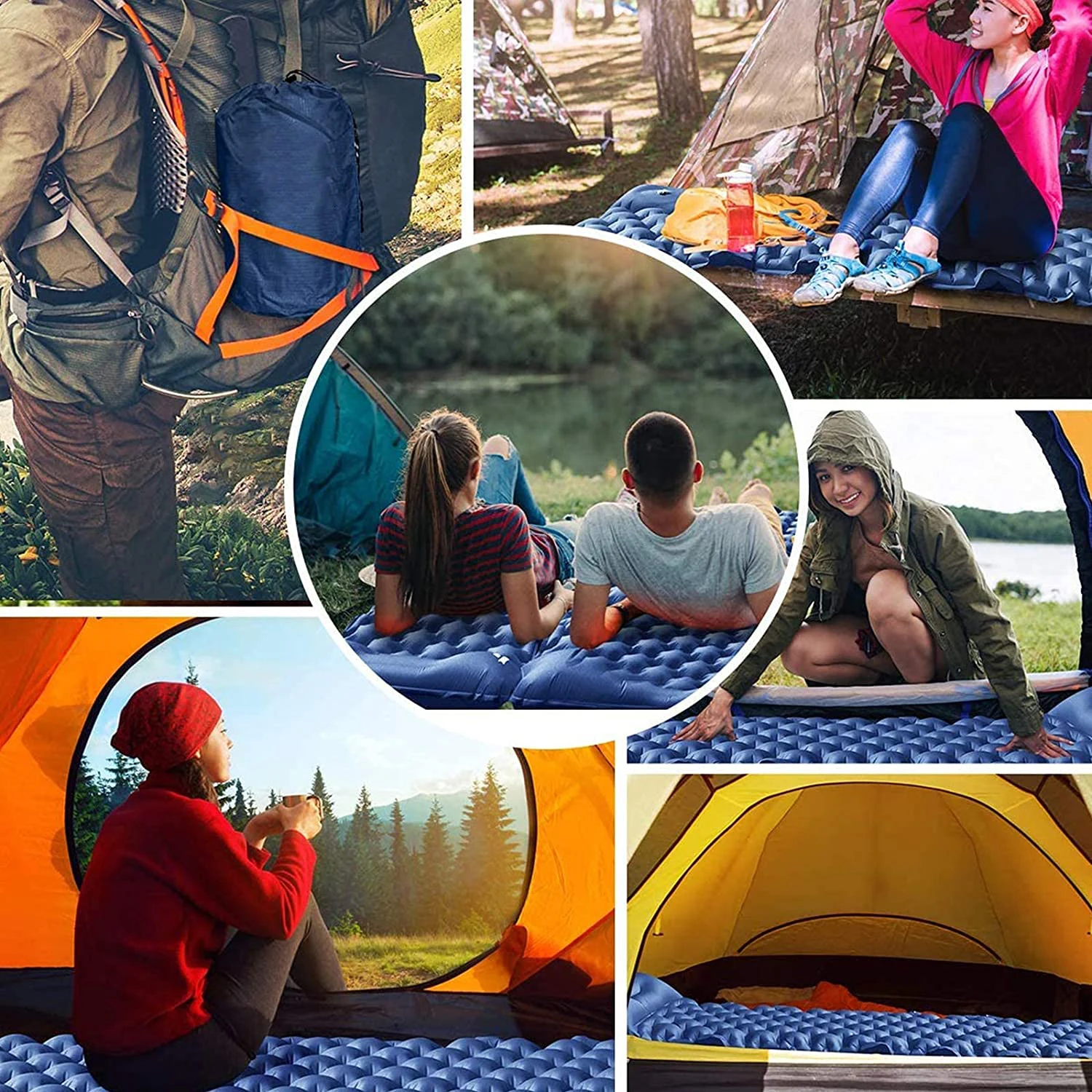 Outdoor Ultralight Sleeping Pad Built in Pump Camping Self Inflating Sleeping Mat with Air Pillow for Hiking Traveling