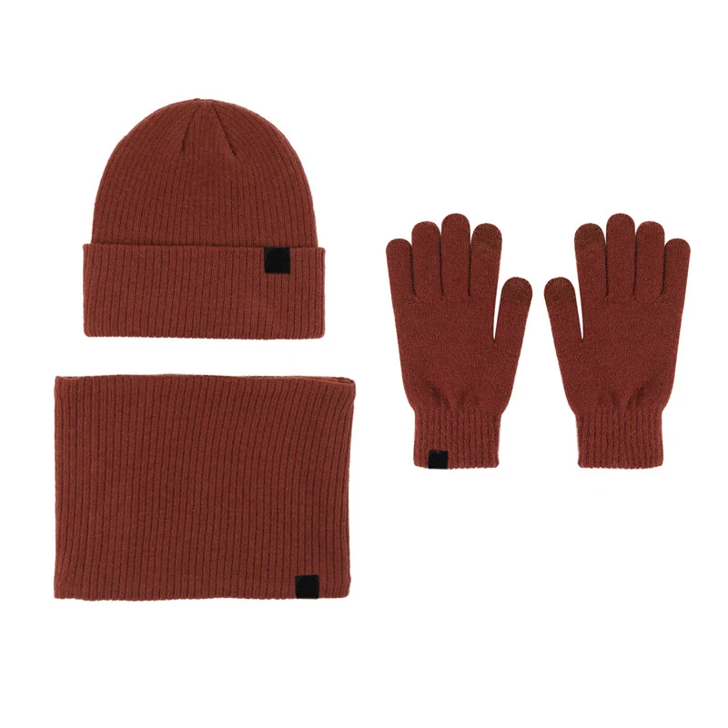 High quality 3 pieces winter beanie hat scarf glove sets adult warm winter custom logo ribbed knitted scarf hat & glove sets