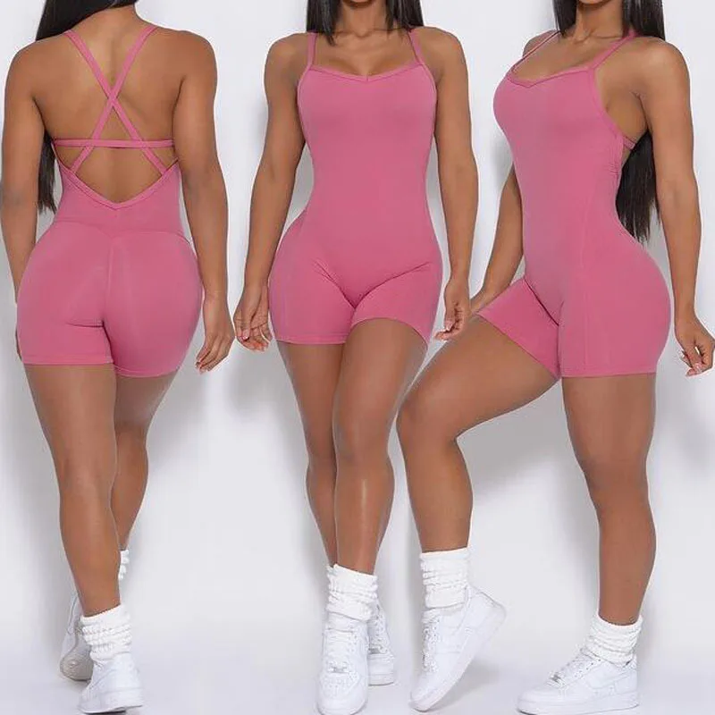 Backless Sports Jumpsuit Woman 2022 Fitness Overalls One Piece Shorts Sport Outfit Gym Workout Clothes for Women Sportswear