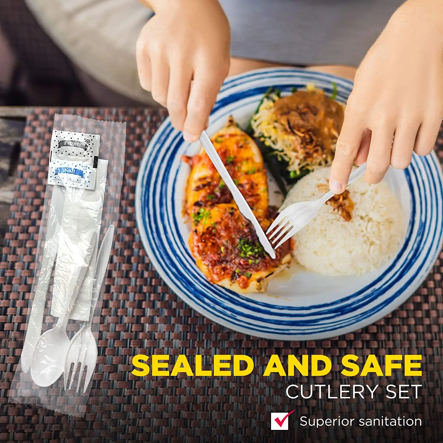 fuling technology cutlery set combo packing disposable wrapped plastic knife fork and spoon napkin set