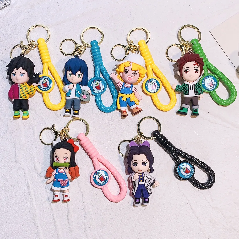 Custom Cartoon 3D PVC Anime Toy Schoolbag Pendant Gifts Ghost Killing Blade Key Ring Cute New Demon Slayer Keychain Strap