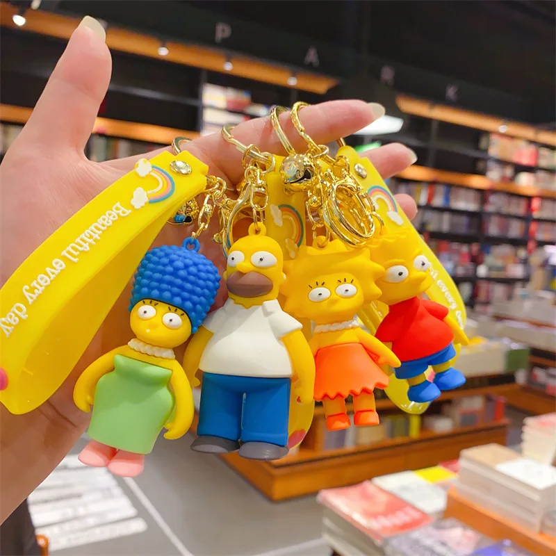 Anime cartoon Simpson family keychain figurines, couple bags, hanging accessories, creative car keychains wholesale