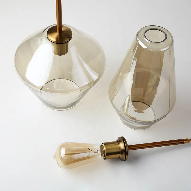Nordic modern minimalist cafe creative bar counter living room dining room electroplating champagne gold glass pendant light