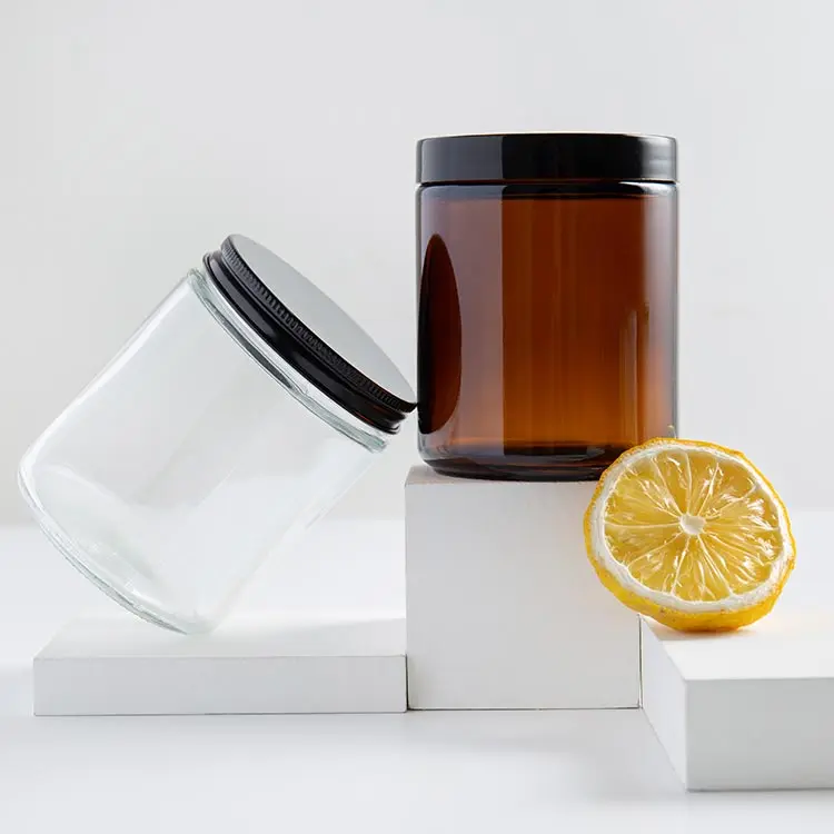 Wide Mouth White Metal Lid 4 oz 120ml Frosted Storage Containers Straight Sided Glass Jars 16oz