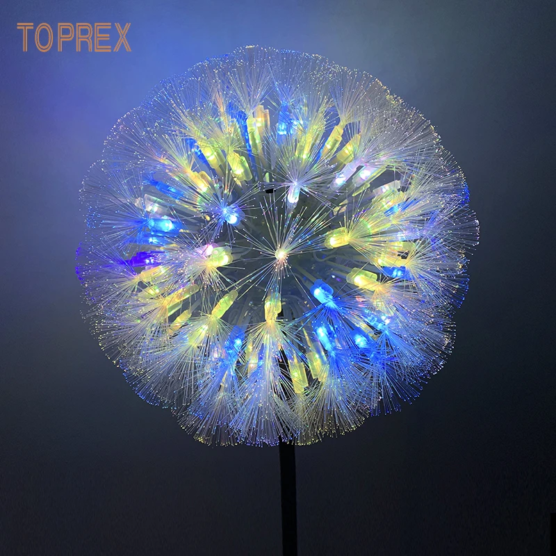 outdoor yard art metal frame fibre optic led lighted dandelion flowers light