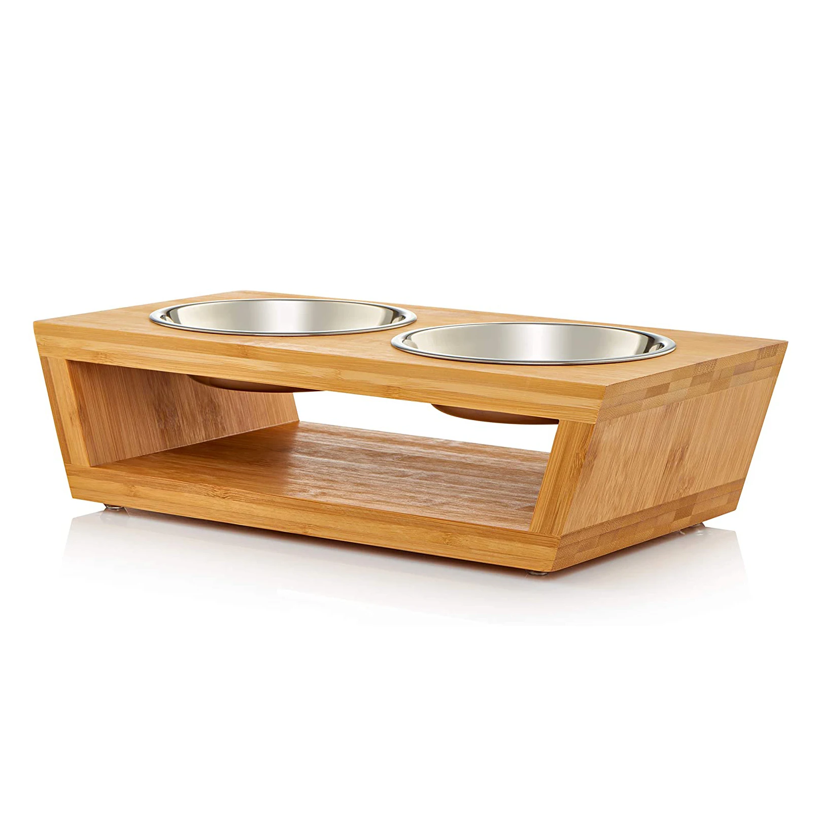 Pet Cat Dog Food Drinking Water Double Bowls Bamboo wood Dog Cat Pet Feeder Stand