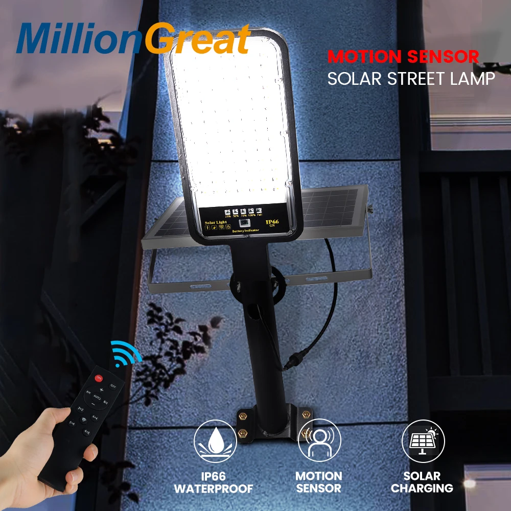 Ip66 Waterproof Outdoor Solar Street Light Motion Sensor + Remote Control 200W 30000MAH Led Solar Street Lamp White 80 Canopy