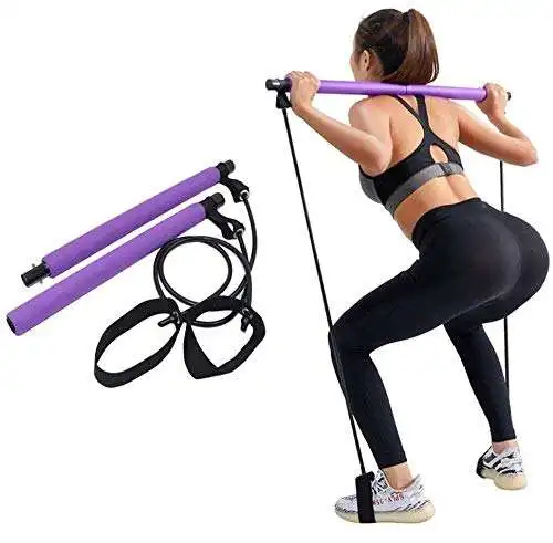 Home Gym Elastic Bands pilates bar pilates bar kit with resistance bands Resistance Tube With Pilate Bar for yoga exercise