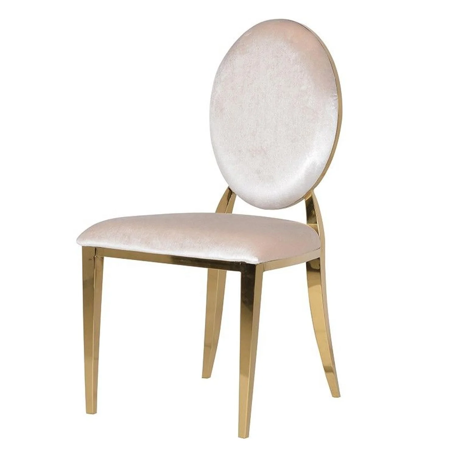 Stackable Oval back top ava modern dining chairs creme with gold legs for affairs banquet hall wedding deco event furniture