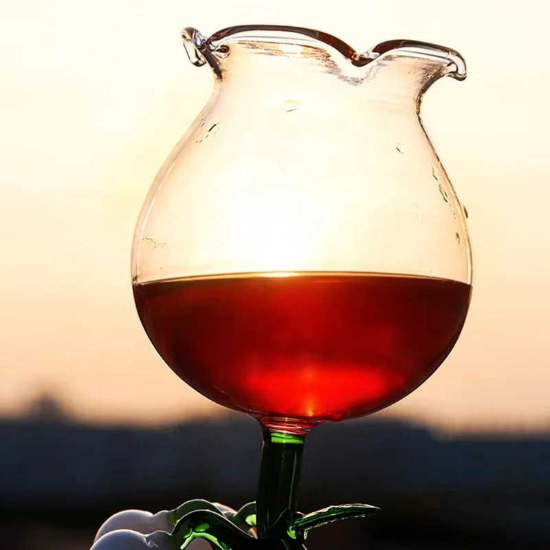 Drinkware Tableware wholesale customized coloured red wine glasses flower shape irregular stem goblet wine glass for party
