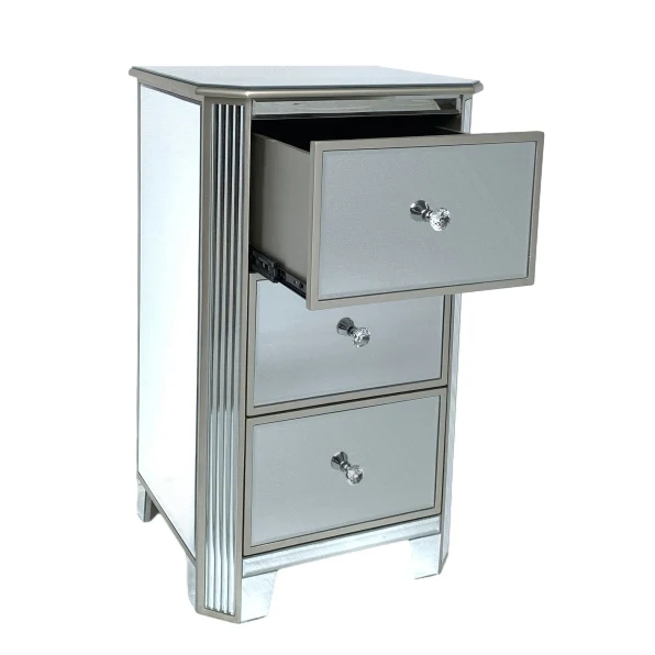Retro Italian Gloss silver Nightstand Bedside Cabinet Assembly Drawers Mirror Night Stand Table
