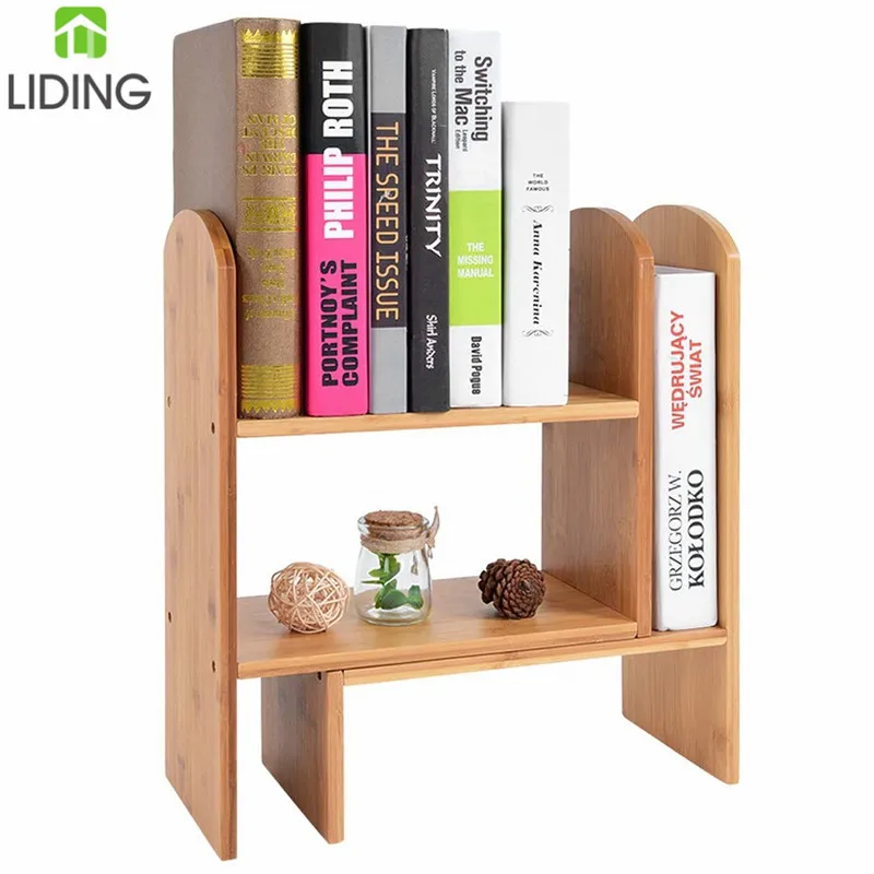 Bamboo Adjustable Desktop Bookshelf,  DIY Desk Rack Organiser, Multipurpose Counter Top Storage Display Shelf