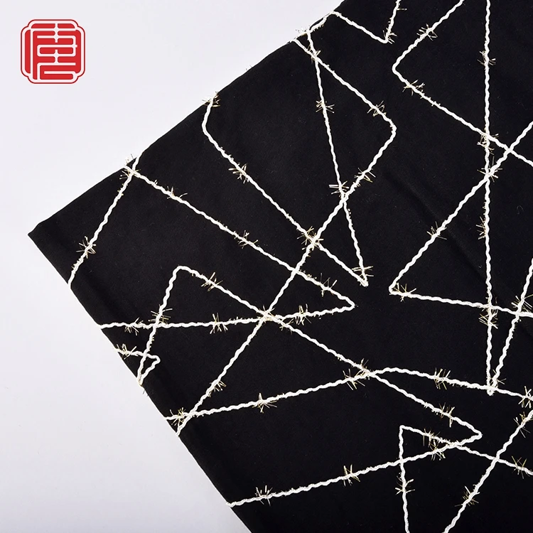 Popular Geometrical Design Lightweight Rayon Polyester Rope Embroidery Fabric For Women Garments