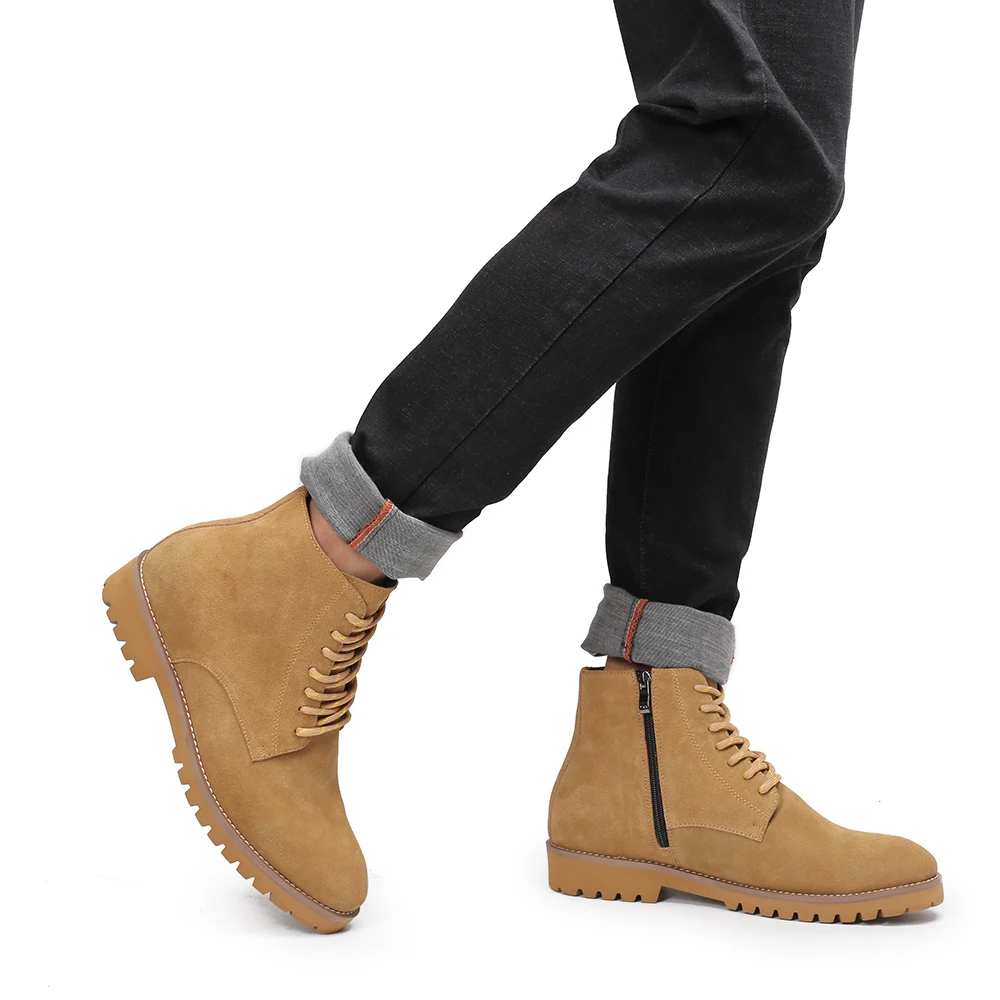 Custom made handmade invisible increase height increasing shoes soft insole suede leather elevator men boots