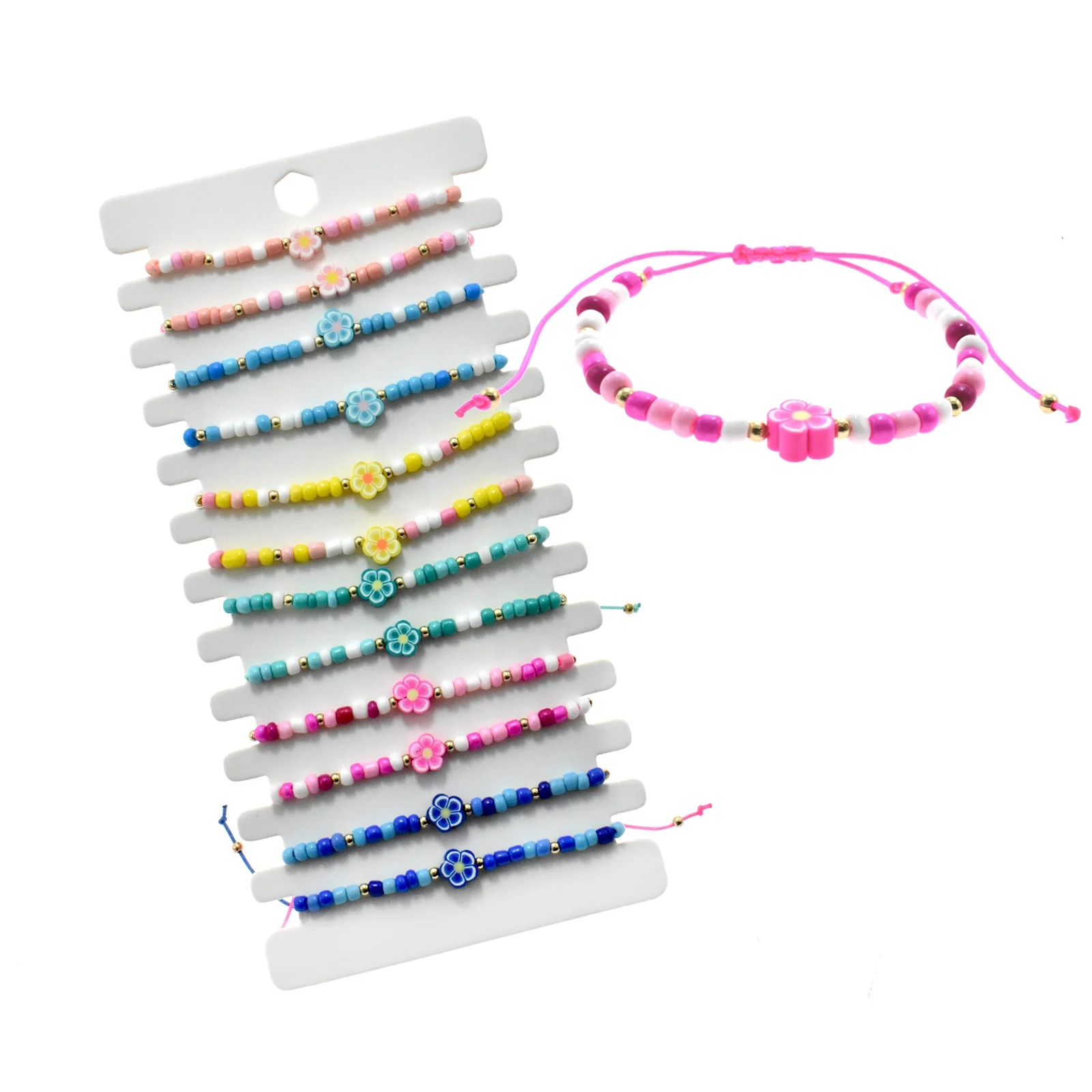 Bohemian Seed Rice Bead  Polymer Clay Flower  Adjustable Bracelet Wholesale Handmade For Children