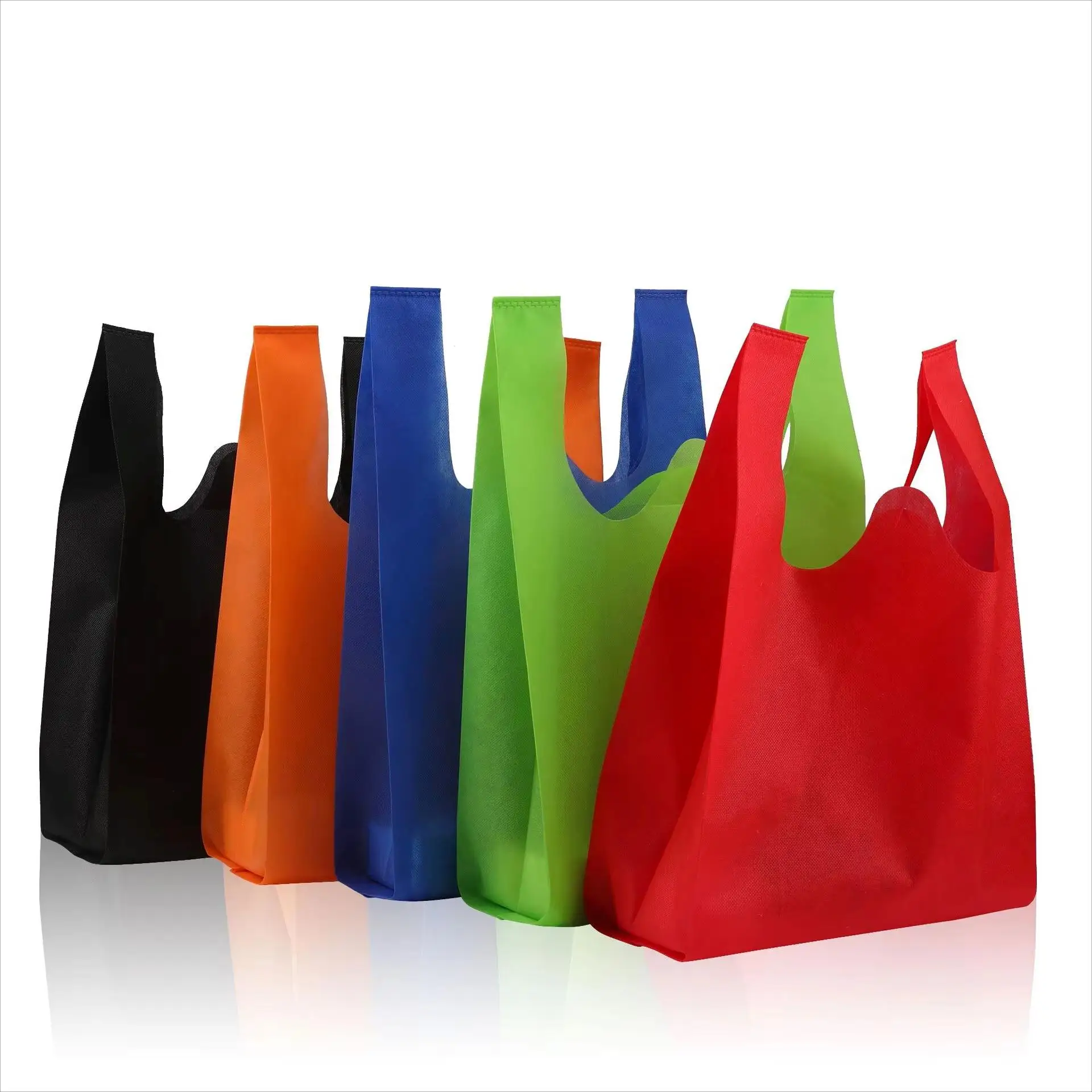 Custom Eco Friendly Reusable D Cut Non woven Supermarket Vest Pack Tote T-Shirt Shopping Bag W Cut PP-Nonwoven T Shirt Bag
