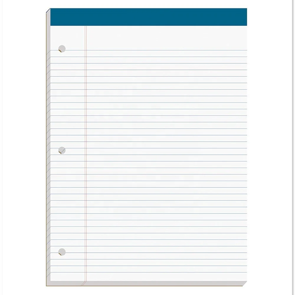 Custom Writing Pad 8.5x11.75 inch College Rule White Paper 3-Hole Punched 100 Sheets Legal Pad Notepad