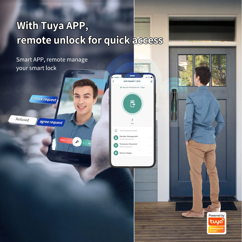 3d Face Recognition Smart Door Lock Digital Password Electronic Lock App Control Unlock Security Smart Door Lock