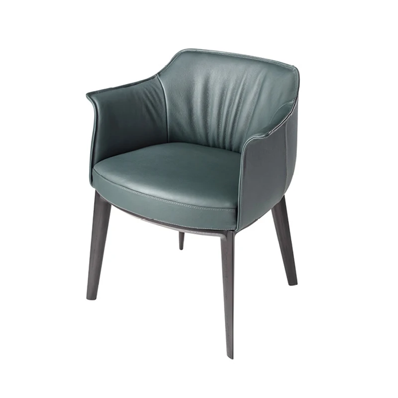 Italian design modern comfortable leather seat luxury solid wood chair base bedroom leisure chair dining chair restaurant