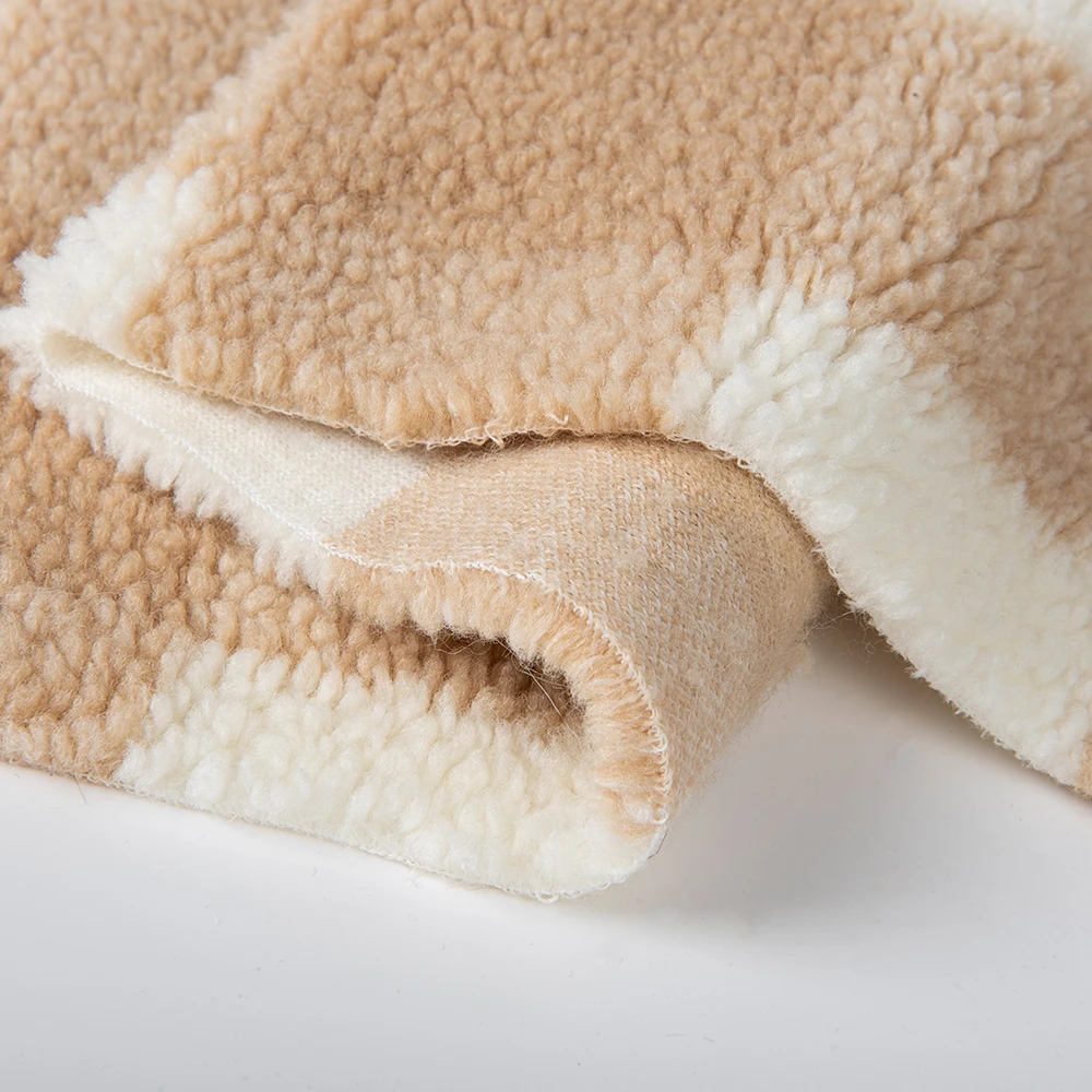 Hot sale 100% polyester plaid design sherpa fleece faux fur fabric for garments , winter jacket ,coat