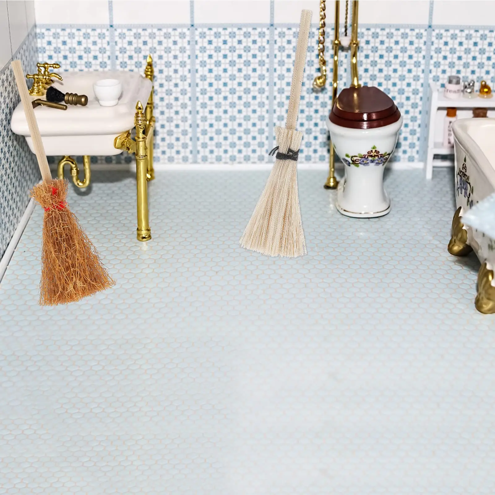 Natural Broom with Wood Handle Retro Soft Straw Broom for Cleaning Use it as a Decoration Wedding Witch Broom