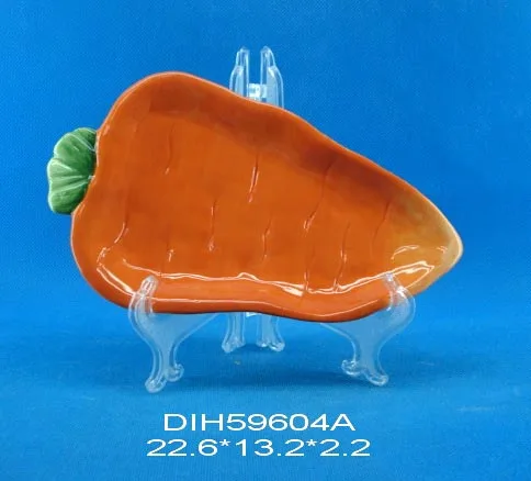 Hand-painted ceramic carrot shaped cookie plate