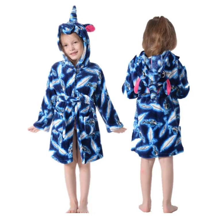 China Factory Seller Sets Cartoon Animal Nightwear Bath Robe Cute Bathrobe For Kids Girl Bathrobe Pajamas