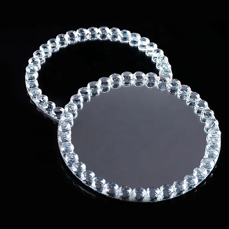 Fancy Clear Glass Charger Plates with Diamond Hot Sales Crystal Glass mirror Plate Chargers for wedding decor
