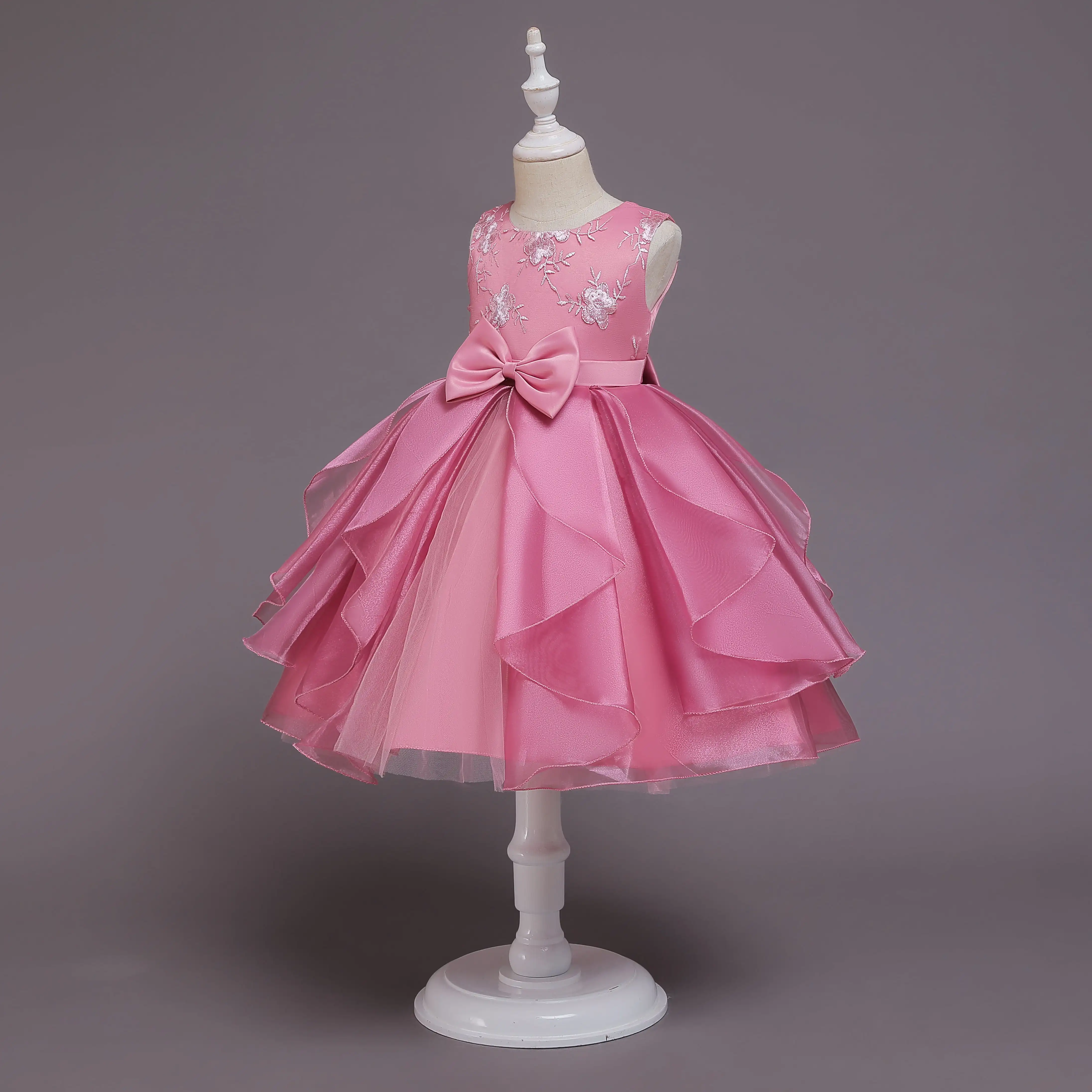 Custom PRICE CAN BE NEGOTIATED Red Flower Embroidery Baby Girl Princess Dress Tutu dress Kid Gown Princess Girl Dress