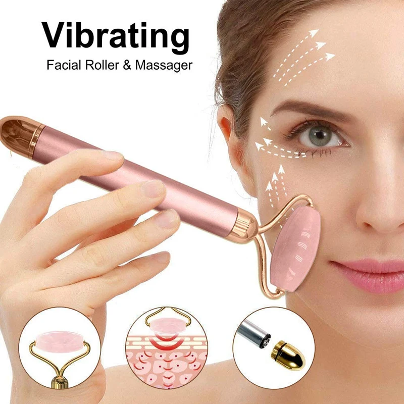Wholesale natural beauty quartz jade roller gua sha set face massage jade roller