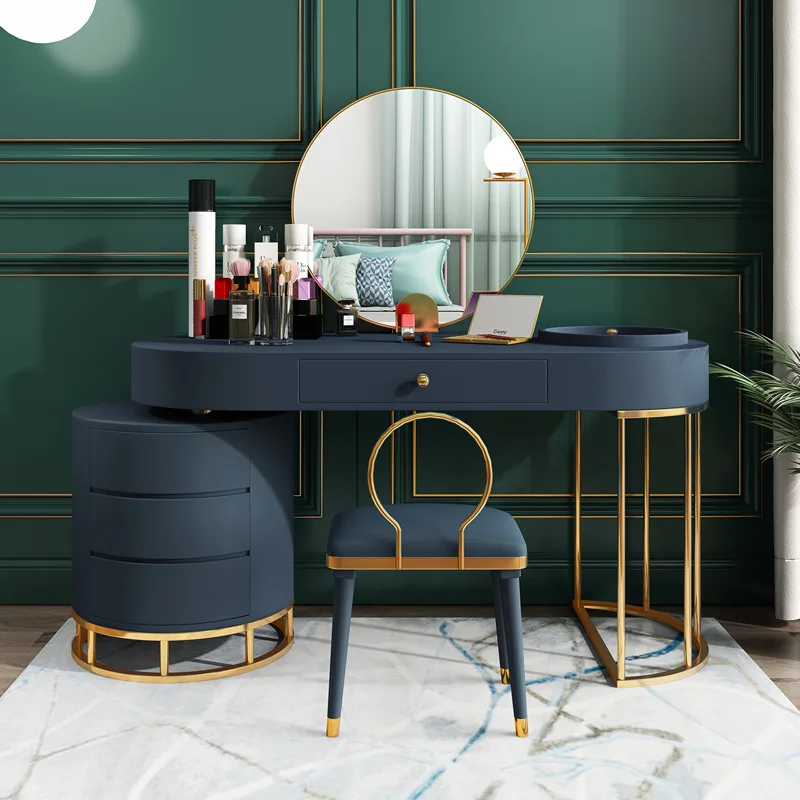 
European makeup table bedroom dressing table with mirror and stool modern storage dresser 