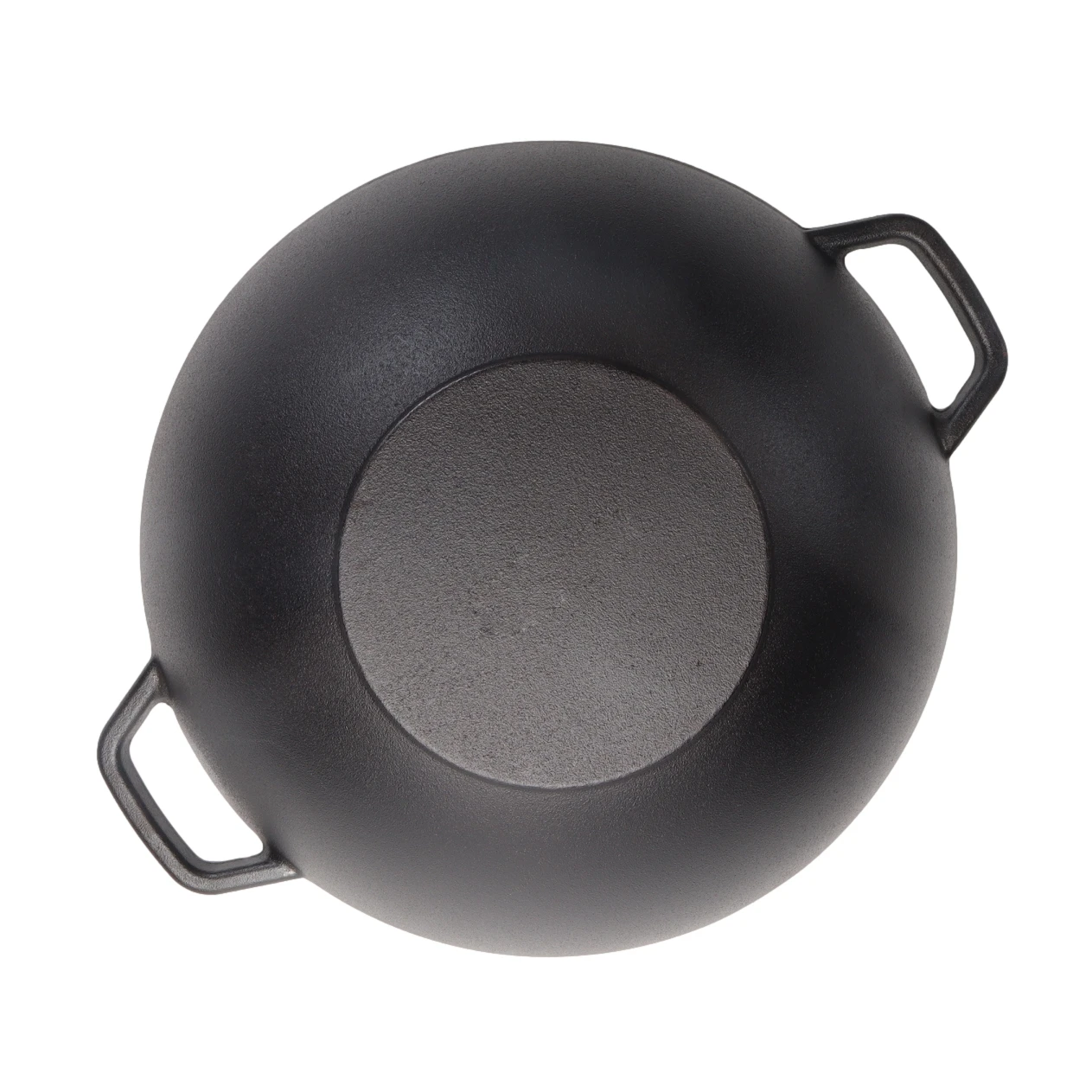 Hot sale 6.7L big capacity chinese wok 37cm pre-seasoned cast iron woks with wide handles outdoor cookware