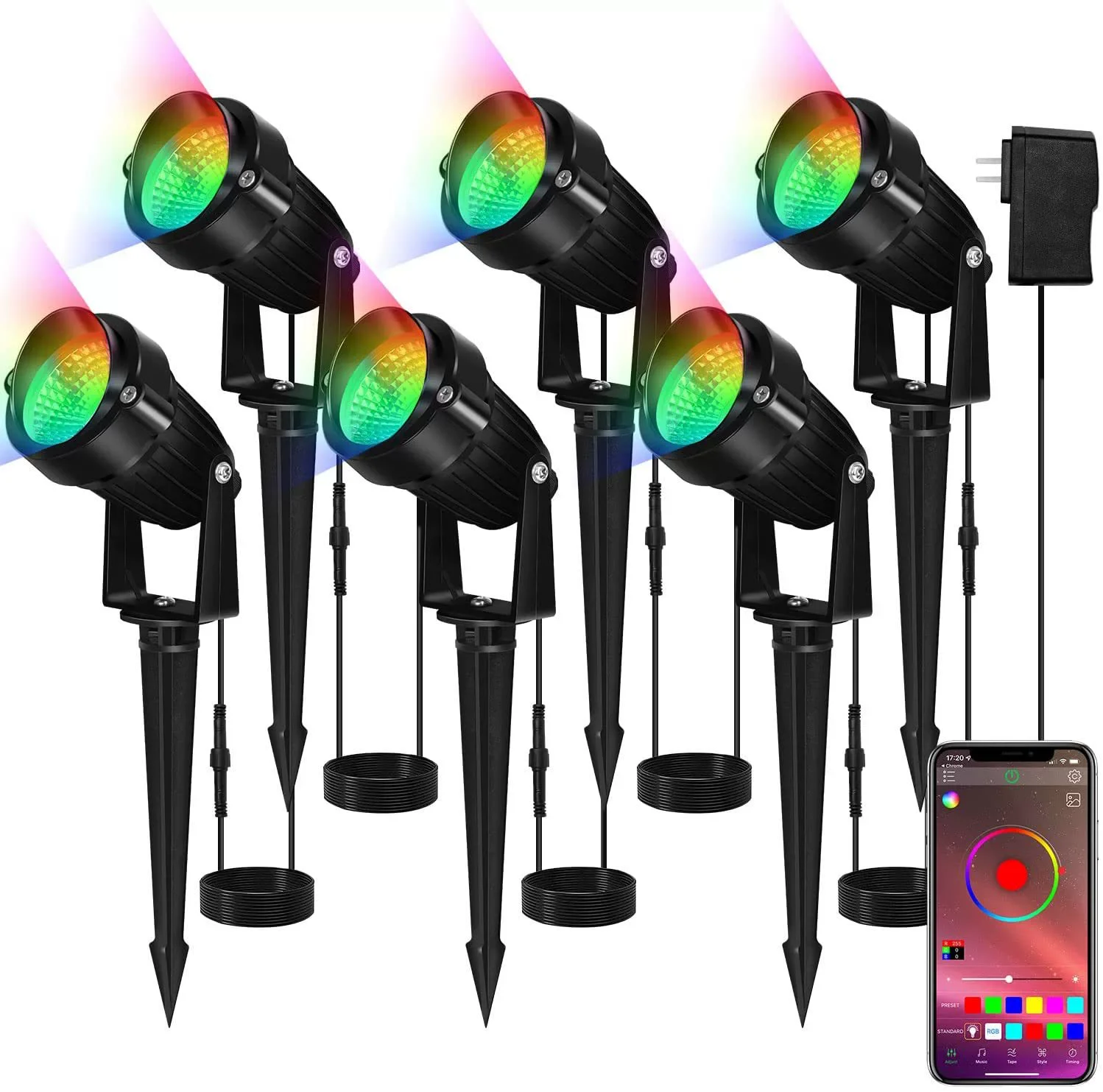 App Ctrl Led RGBW smart 20W30W40W Colorful Outdoor 20Mode  Musical Spot Light For Garden Building Hotel Pathway Villa Landscape