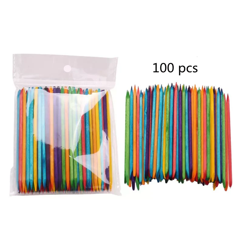 Colorful 7.5cm and 11.5cm 100pcs/pack Nail Clean Cuticle Pusher Double Head Manicure Special Color Wood Stick